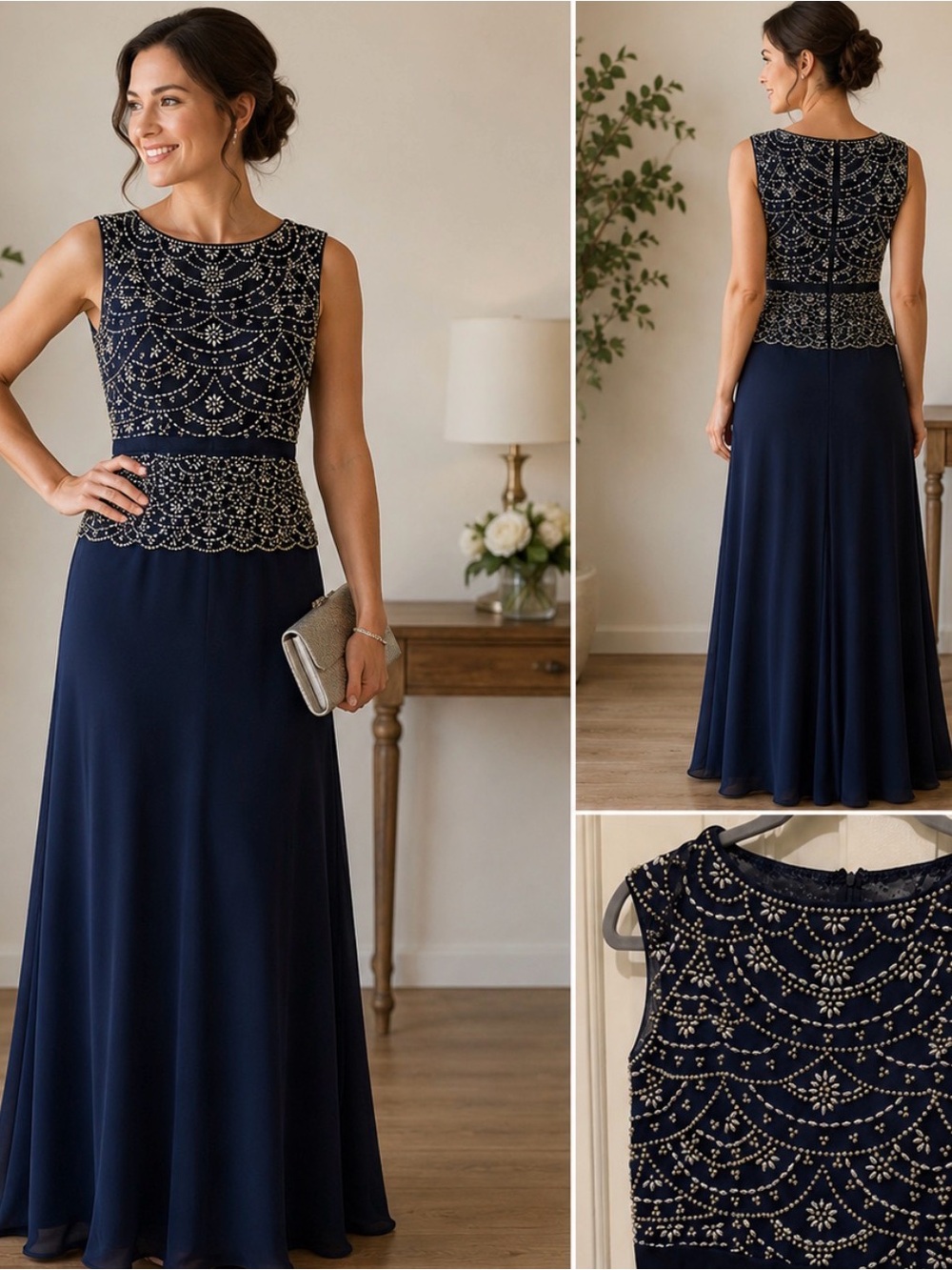 Cachet Navy Beaded Maxi Dress